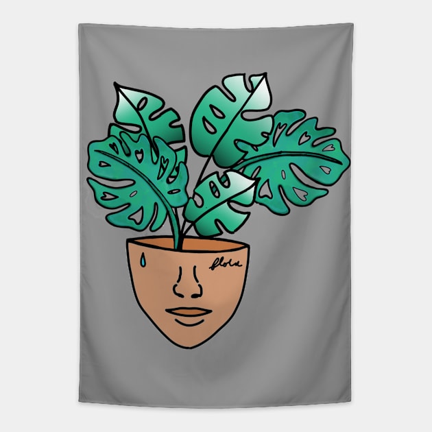 Monstera Plant Lady with Tattoos Tapestry by Tenpmcreations