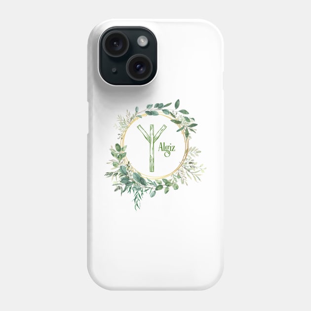 Algiz Rune Nordic Futhark Flower Wreath Runic Phone Case by Witchy Ways