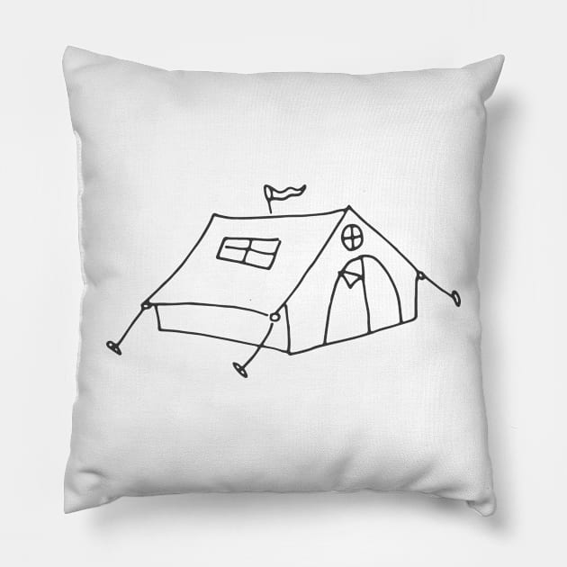 Hand drawn Camping Outdoor Tent Pillow by Islanr