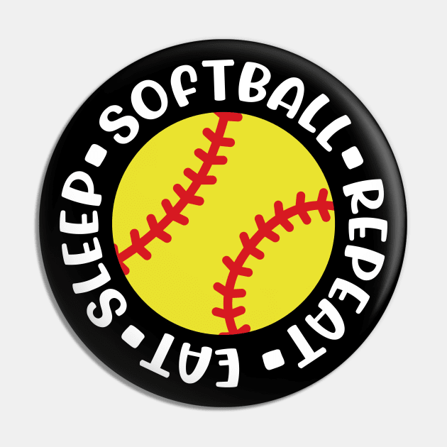 Eat Sleep Softball Repeat Girls Softball Mom Cute Funny Pin by GlimmerDesigns