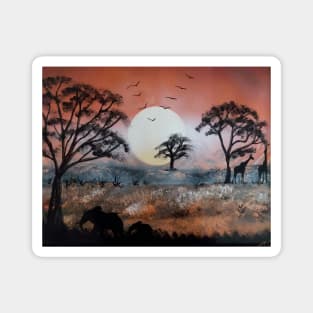 African Sunset with wild animals roaming freely Magnet