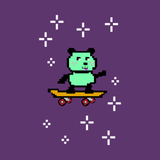 NFT - Little green panda bear on a skateboard T-Shirt