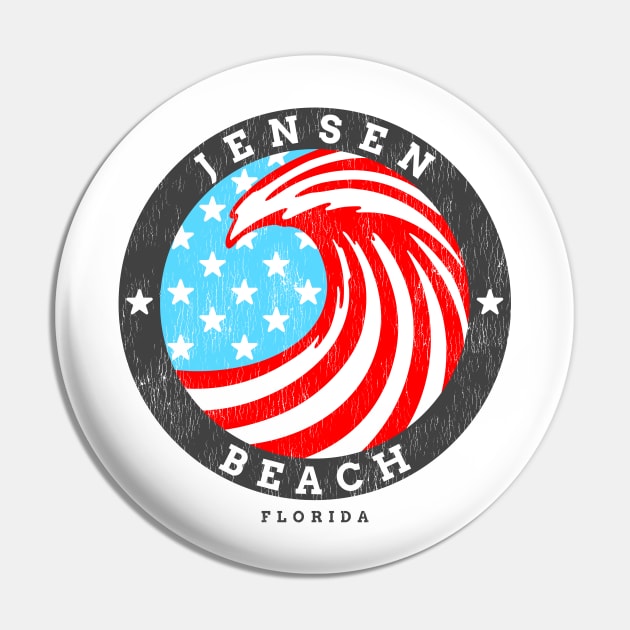 Jensen Beach, FL Summertime Patriotic 4th Pride Surfing Pin by Contentarama