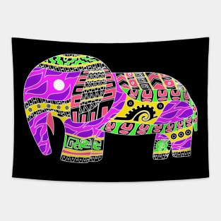 elephant in colorful pattern art vector totonac wallpaper Tapestry