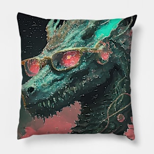 Cyberpunk Glitch Dragon Pillow