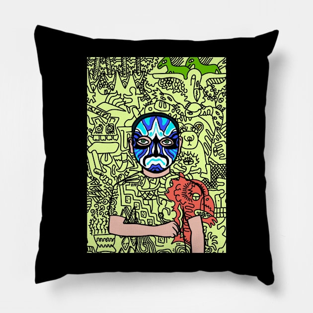 Unveiling the Digital Mona Lisa: NFT Character - MaleMask Doodle on TeePublic Pillow by Hashed Art