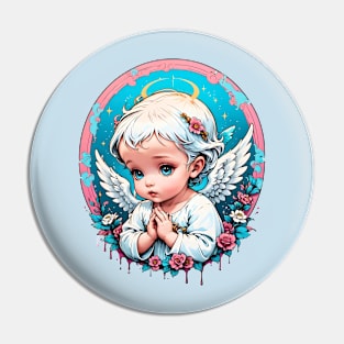 Praying Baby Boy Angel Cherub comic retro vintage Pin