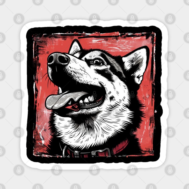 Retro Art Siberian Husky Dog Lover Magnet by June Sixteen