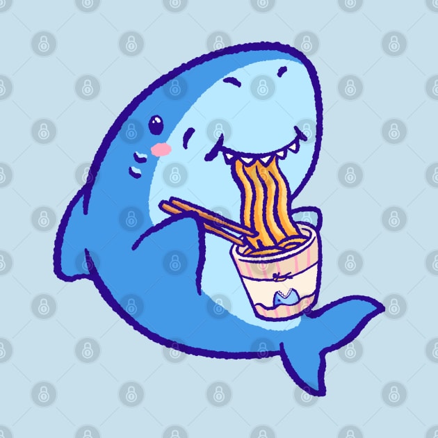 A cute shark eating ramen with chopsticks by Tinyarts