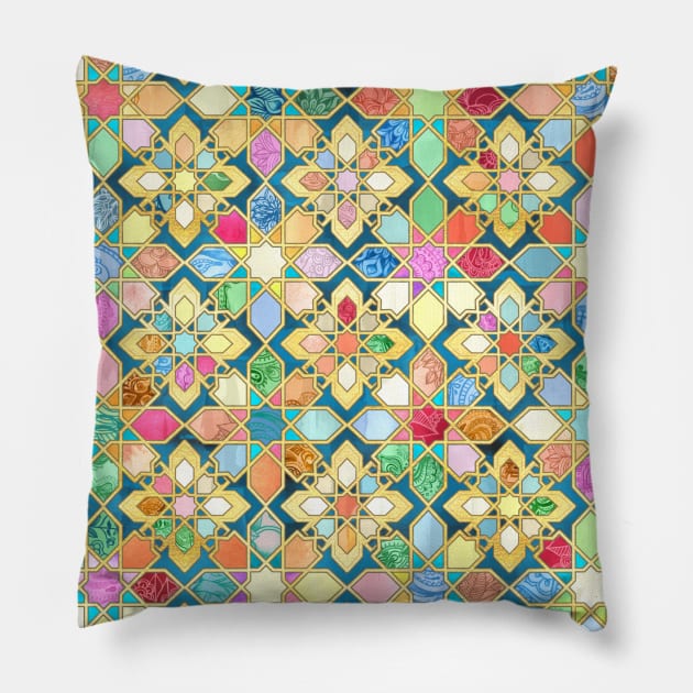 Gilded Moroccan Mosaic Tiles Pillow by micklyn