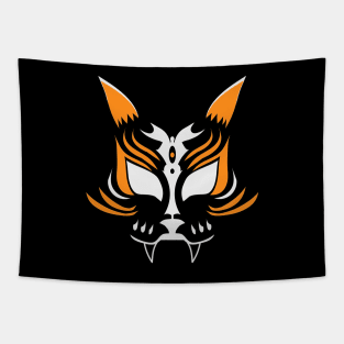 Dark Kitsune Face - Orange Tapestry