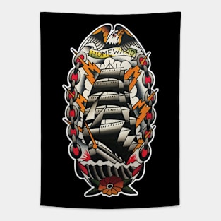 Homeward Ship Tattoo Design Tapestry