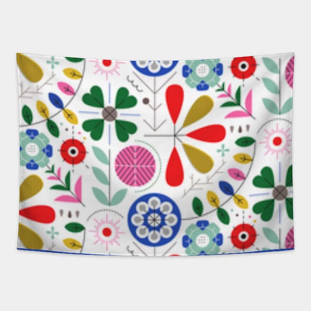 Scandinavian Floral Pattern Design Tapestry by Rengaw Designs