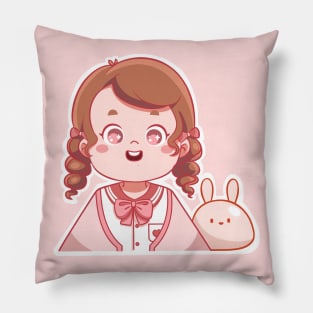 CUTE GIRL WITH LITTLE BUNNY Pillow