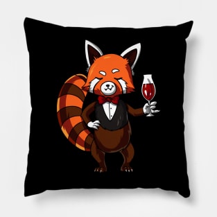 Red Panda Bear Wine Drinking Party Pillow