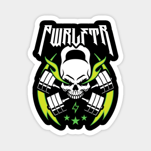 PWRLFTR / Powerlifter (Kettlebell Skull Cross Barbell) Green Blaze Magnet