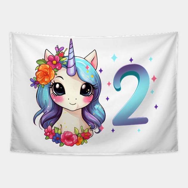 I am 2 with unicorn - girl birthday 2 years old Tapestry by Modern Medieval Design