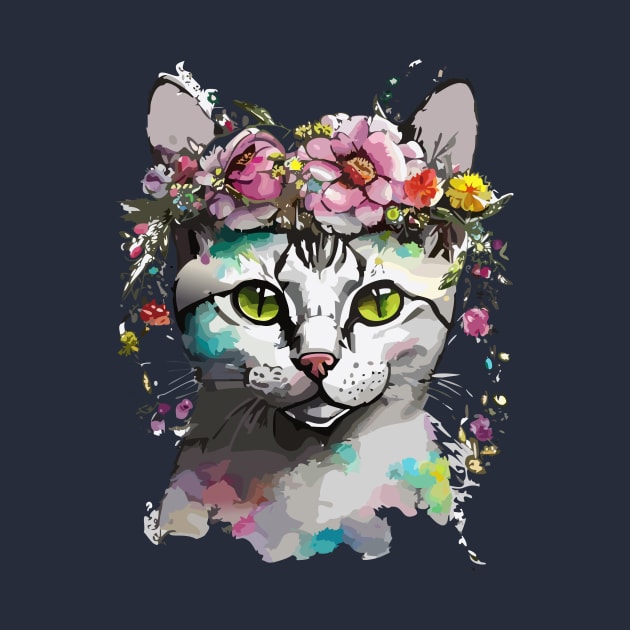 Floral Portrait of a Silver Tabby Cat by DestructoKitty