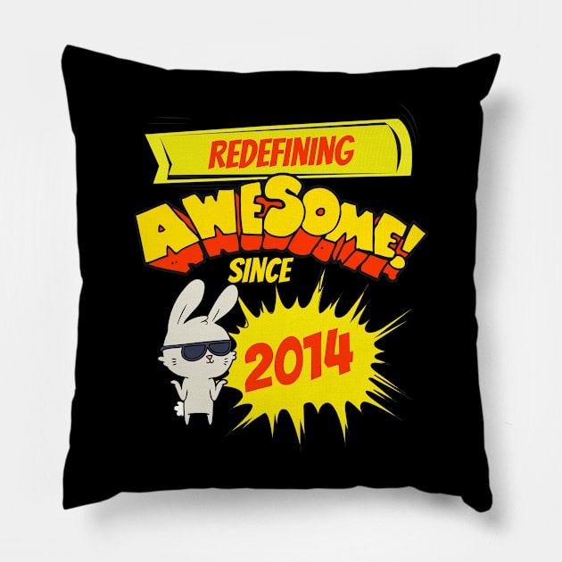 Redefining Awesome Since 2014 Kids Bunny Birth Year Pillow by EvolvedandLovingIt