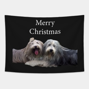 Bearded Collie Merry Christmas Tapestry