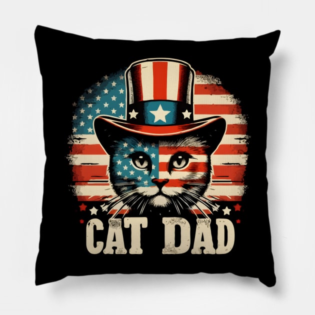 Cat American Flag USA Cat Dad Patriotic 4th Of July Gift Pillow by TopTees