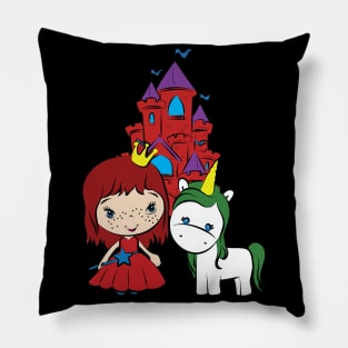 Unicorn Little Red Head Princess Castle. Pillow