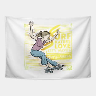 Surf skaters love city waves Tapestry