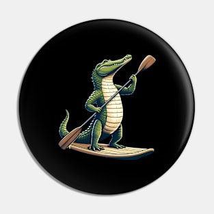 Crocodile on stand-up paddle Pin