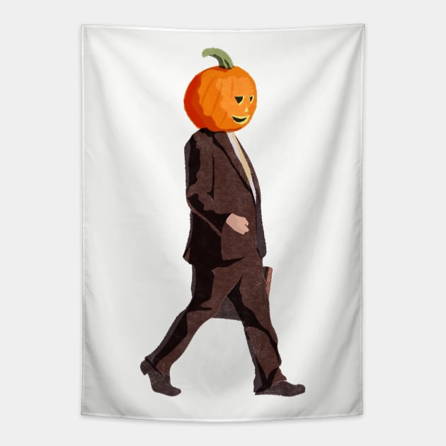 Dwight Schrute with a Pumpkin Head Tapestry by StrayArte