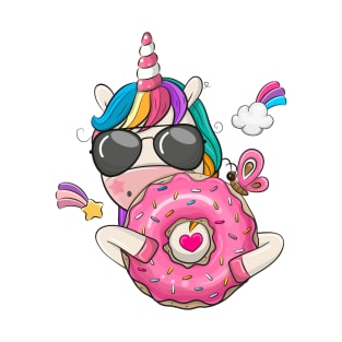 Cute unicorn with a pink donut. T-Shirt
