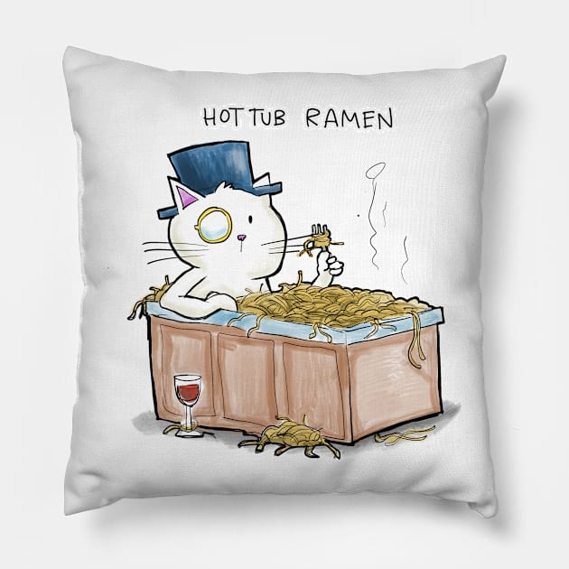 Dapper Cat - Hot tub ramen Pillow by johnnybuzt