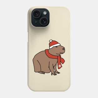 Winter Capybara Wearing Red Hat and Scarf Phone Case