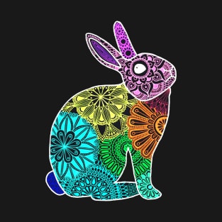 Neon rainbow rabbit mandala T-Shirt