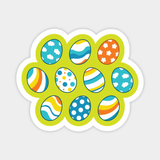 Egg Pattern | Blue Yellow Orange | Stripes Clouds Flowers Dots | Green Magnet