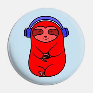 Happy Red Sloth Listening to Music Pin