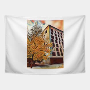 Angular building in autumn Tapestry