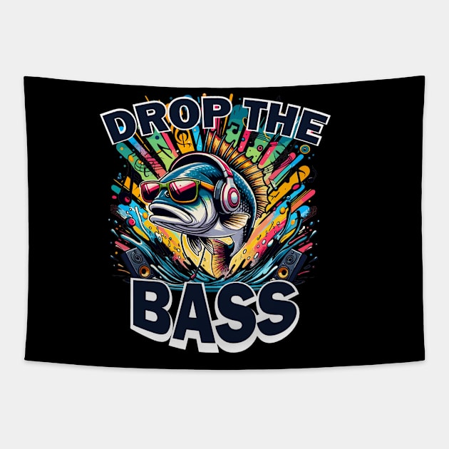 Drop The Bass Funny Fish Pun Tapestry by SubtleSplit