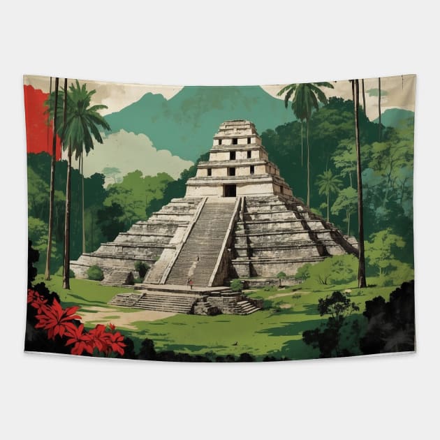 Palenque Chiapas Mexico Vintage Poster Tourism Tapestry by TravelersGems