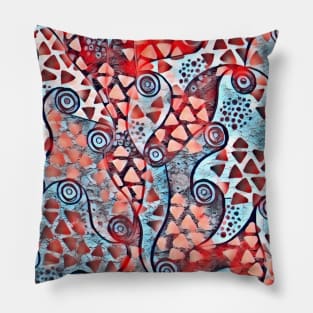 Red and Blue Tile Abstract Pillow