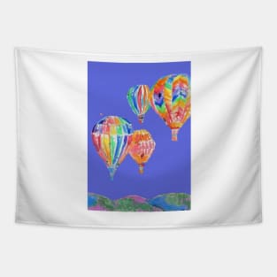 Hot Air Balloon Watercolor Painting on Purple Balloons Tapestry