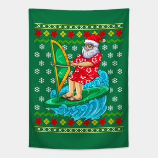 Wind Surf Santa Claus Ugly Christmas Sweater Tapestry