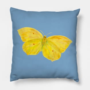 Yellow Butterfly Common Brimstone, Gonepteryx rhamni, flying Illustration Pillow