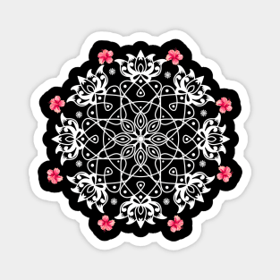 White Rangoli with hibiscus Magnet