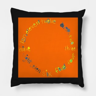 Orange O'Clock with Numbers, watercolor in orange blue lime green yellow Pillow