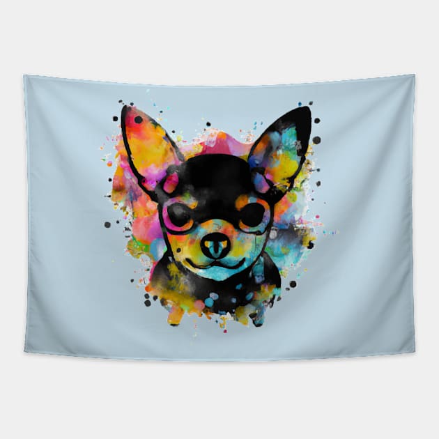 Cute Chihuahua Puppy Dog Colorful Artwork Tapestry by Furrban