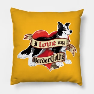 I Love My Border Collie - B&W Pillow