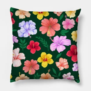 Raining Hibiscus flower watercolor Pillow