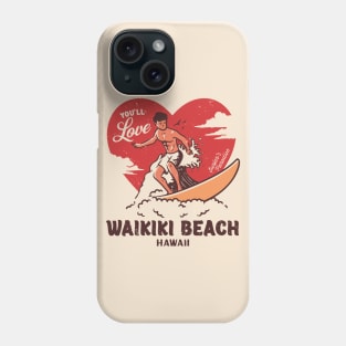 Vintage Surfing You'll Love Waikiki Beach, Hawaii // Retro Surfer's Paradise Phone Case