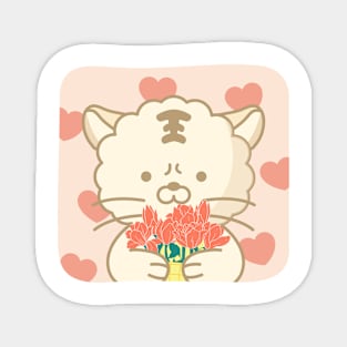 Cute tiger character with flowers Magnet