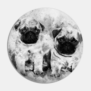 Pug Puppies. Dog Watercolor Portrait black and white 01 Pin